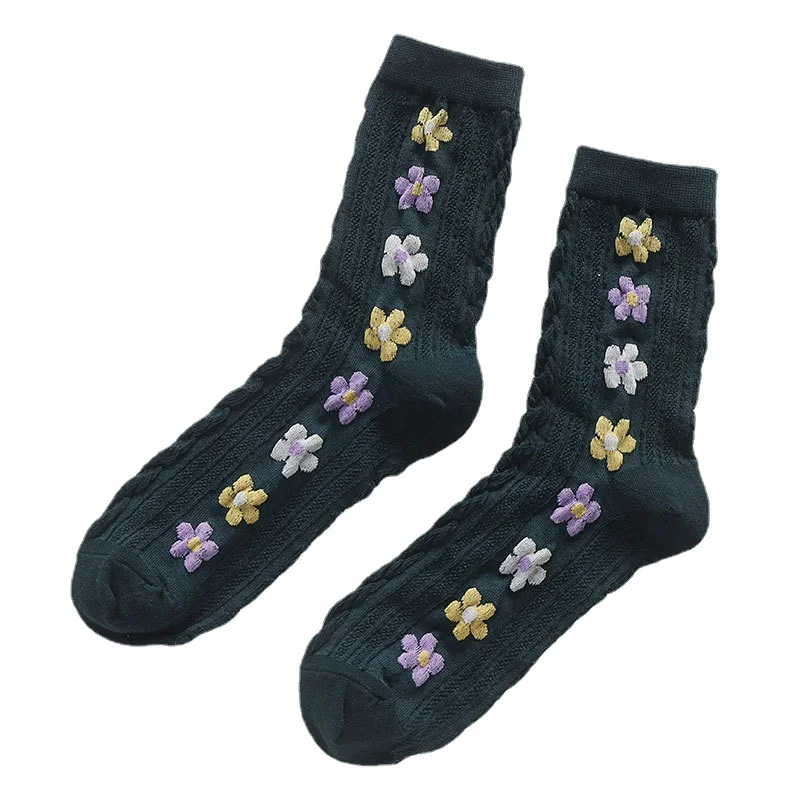 5 Pairs/ Lot Woman Cotton Socks Retro Embroidery Spring Kawaii Cute Socks Lolita Socks Flower Socks Christmas Gift