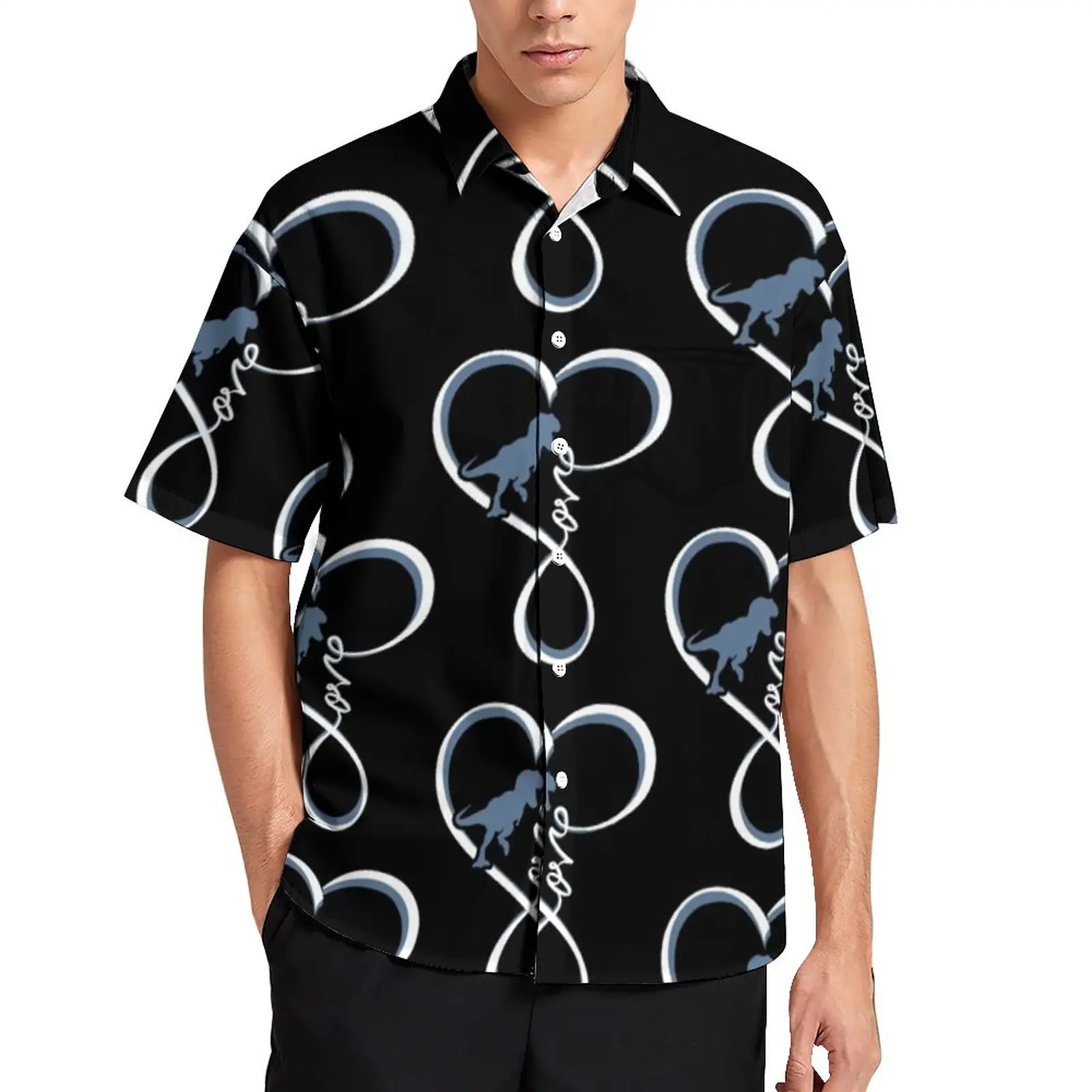 

Love Dinosaur Heart Casual Shirt Cute Animal Vacation Loose Shirt Hawaiian Fashion Blouses Short Sleeves Print Oversized Clothes