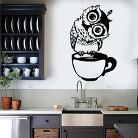 cute cartoon owl in the cup wall sticker vinyl decal coffee decorative decal for kitchen dining room for cafe bar mural