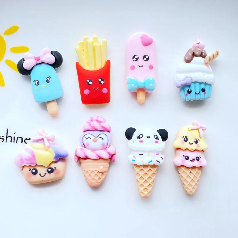 

10Pcs New Cute Mini Cartoon Ice Cream Flat Back Resin Cabochons Scrapbooking DIY Jewelry Craft Decoration Accessories