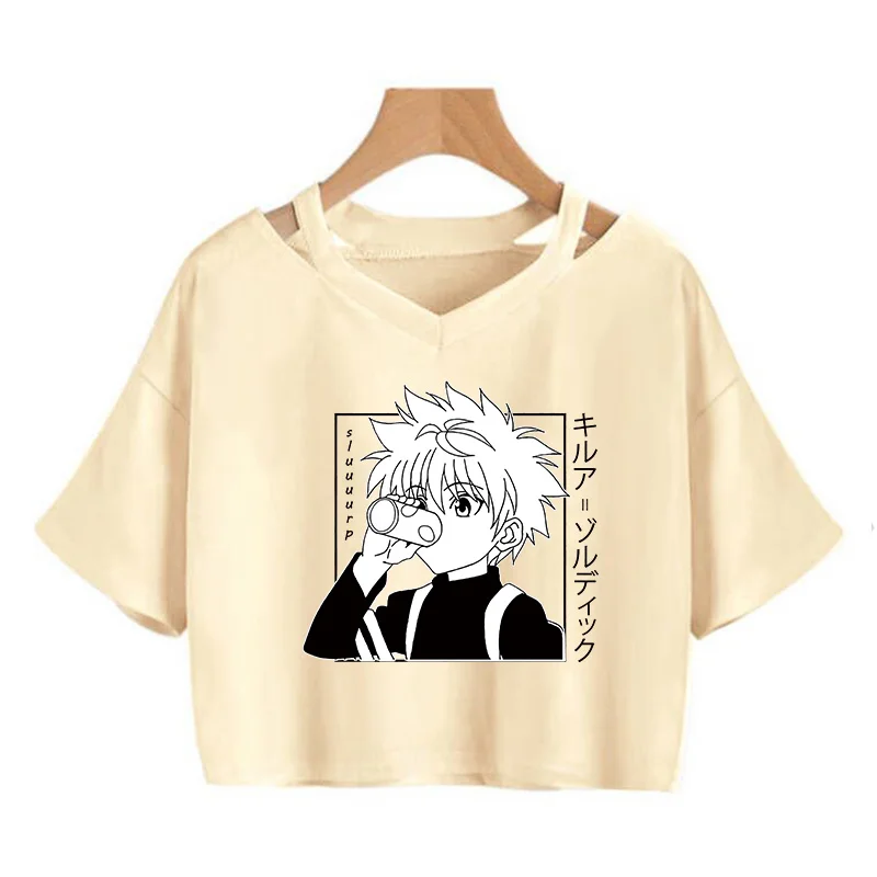 Hunter X Аниме футболка Женские Короткие топы футболки Harajuku Hisoka Kurapika Kawaii Killua Zoldyck
