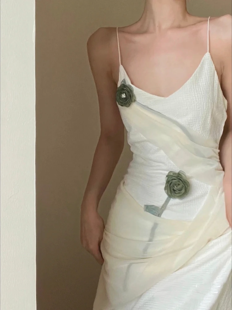 

Summer Beach Elegant Strap Dress Women France Vintage Evening Party Midi Dresses Ladies White Casual Korean Style Dress 2022 New