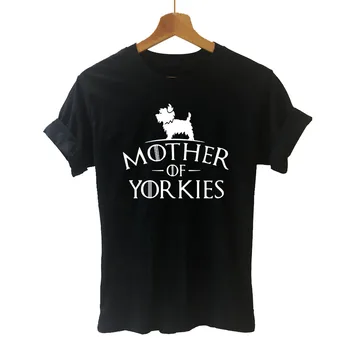 New Mother of Yorkies Yorkshire Terrier Mom T Shirt Short Sleeve O-Neck Cotton T-shirt Girls Tee Tops Woman Clothing 1