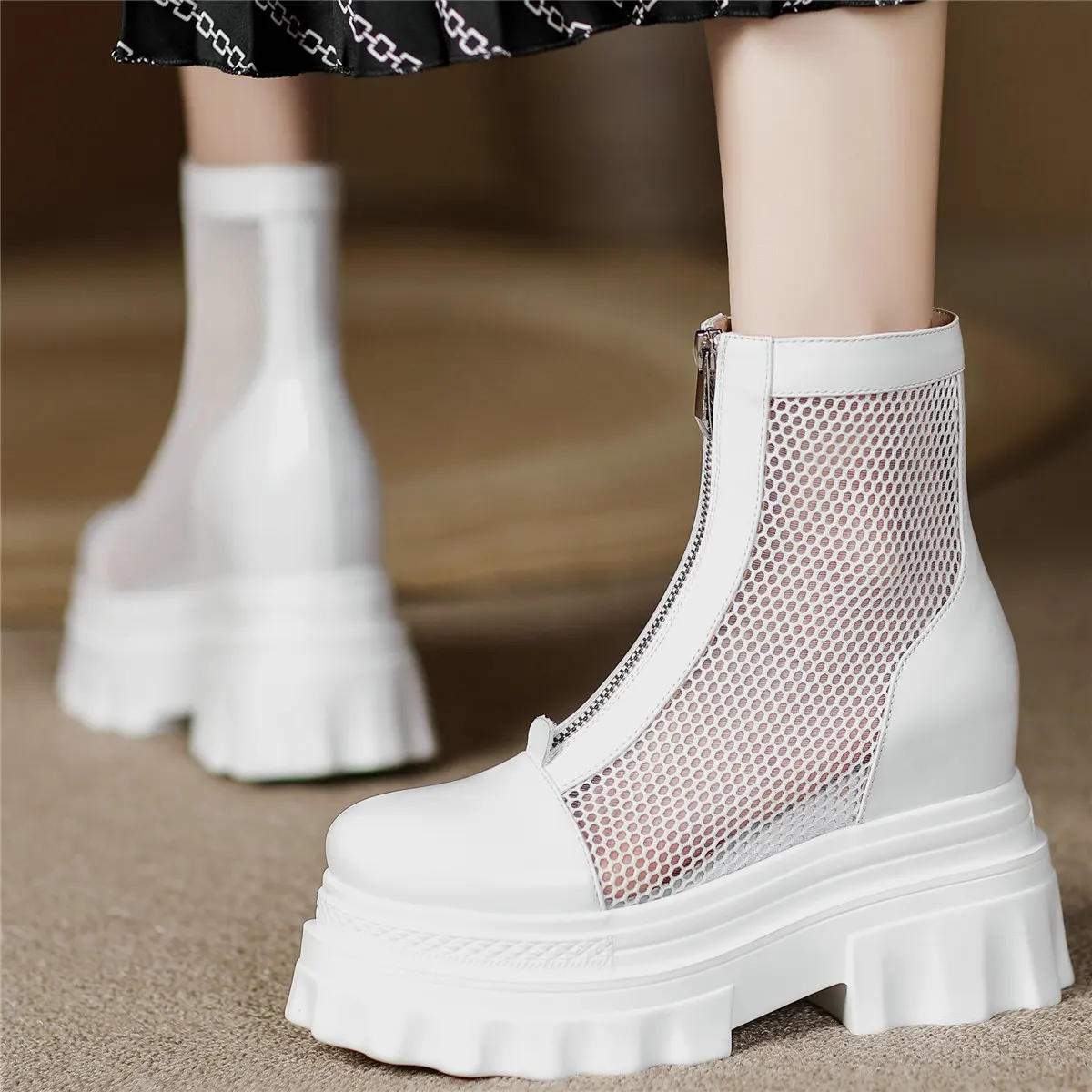 Pumps Shoes Women Genuine Leather Wedges High Heel Gladiators Sandals Female Hollow Mesh Round Toe Fashion Sneakers Casual Shoes