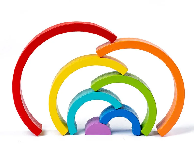 Монтессори деревянный Радужный блок укладки арочный мост баланс Игра цвет