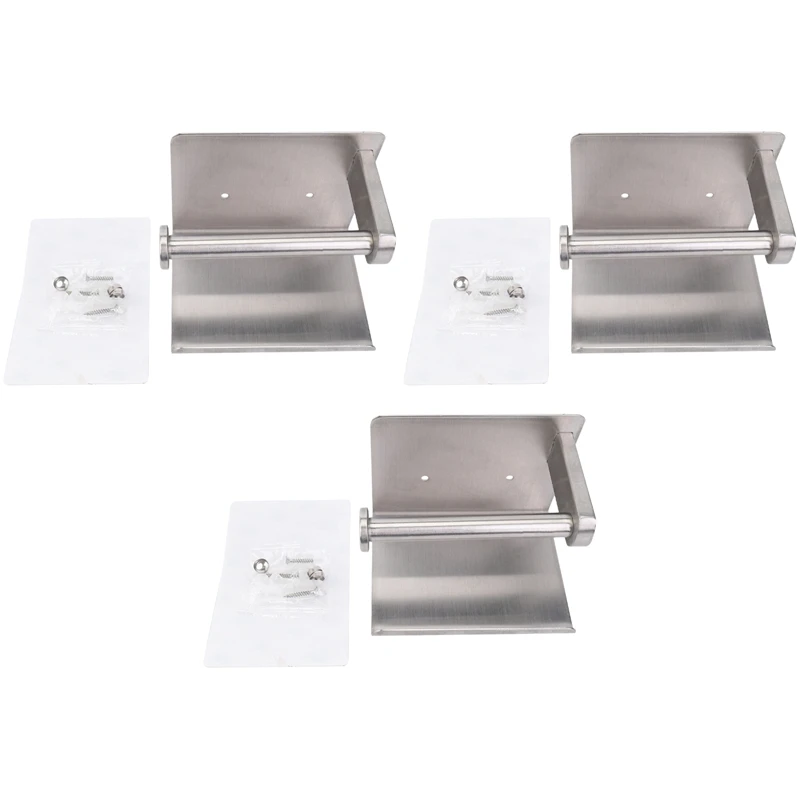 

ABHU 3X Self-Adhesive Or Wall-Drilling Toilet Paper Holder Tissue Holders Paper Storage With Mobile Phone Storage Shelf