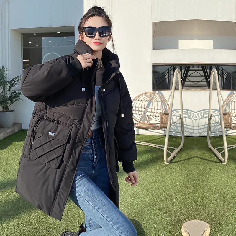 PinkyIsBlack 2023 Autumn Winter Women Mid-long Parkas Jackets Casual Thick Warm Hooded Coat Female Outwear Windproof Jacket Coat