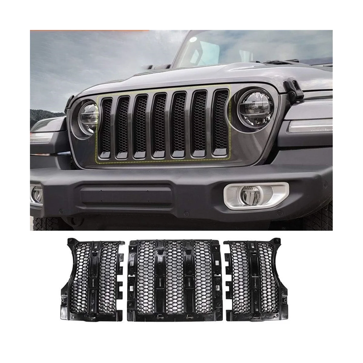Сетчатые вставки для передней решетки гриля Jeep Wrangler JL JT Gladiator 2018-2024 защитная сетка