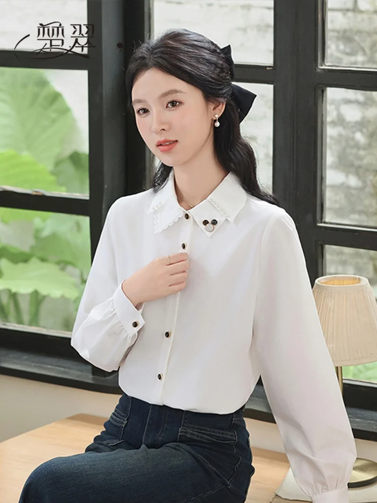 Женские рубашки с длинными рукавами French sle High Sense осень 2024 новая белая рубашка Design
