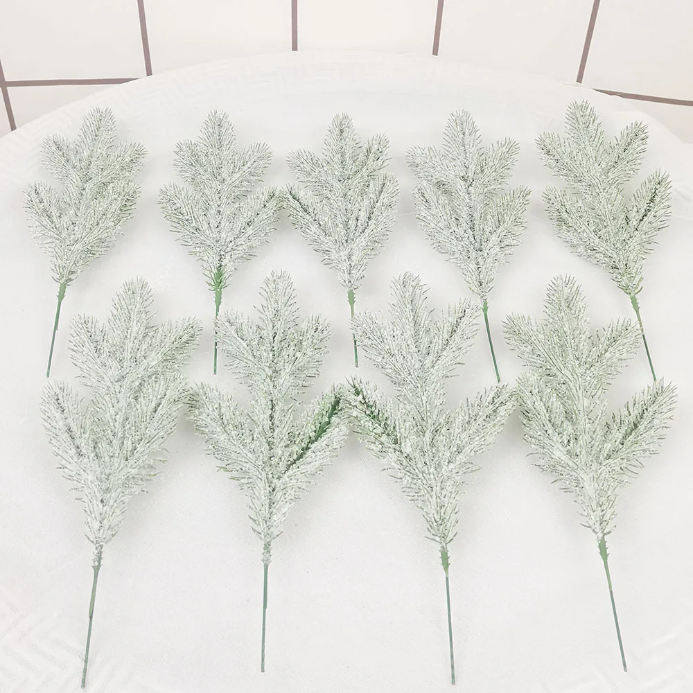 

5pcs Fake Pine Needles With Snow Powder Christmas Tree Window Display Indoor Artificial Plant Green Branch Home Decoration