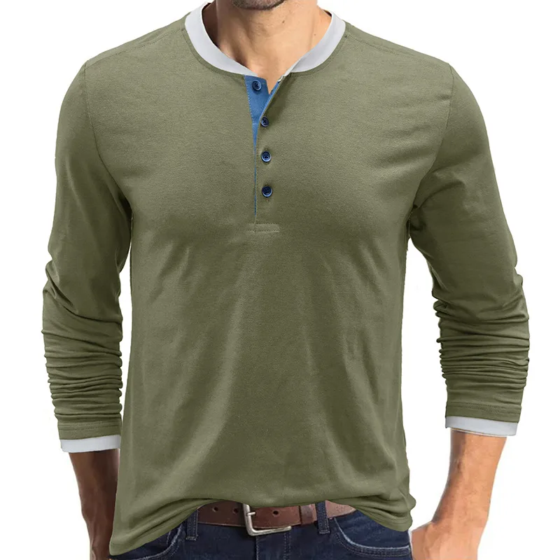 

Mattswag Mens Soft Solid Color Henley Collar Shirts Spring Autumn Breathable Long Sleeve Shirts Casual Regular Fit Simple Shirts