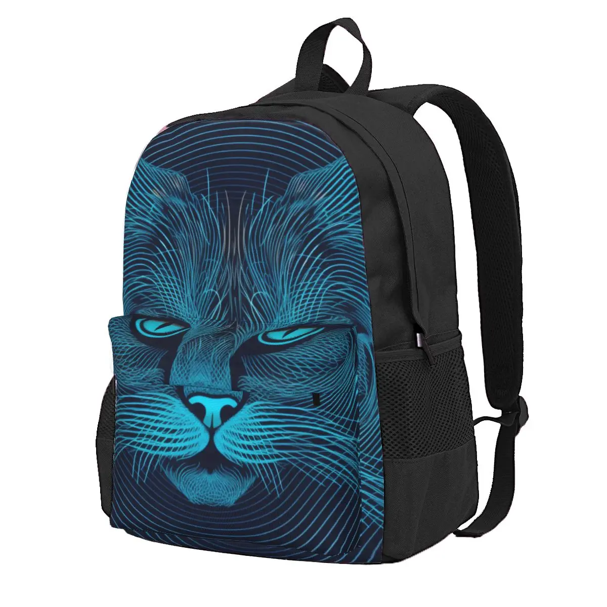 

Cat Backpack Psychedelic Lines Portraits Student Polyester Travel Backpacks Breathable Elegant High School Bags Rucksack