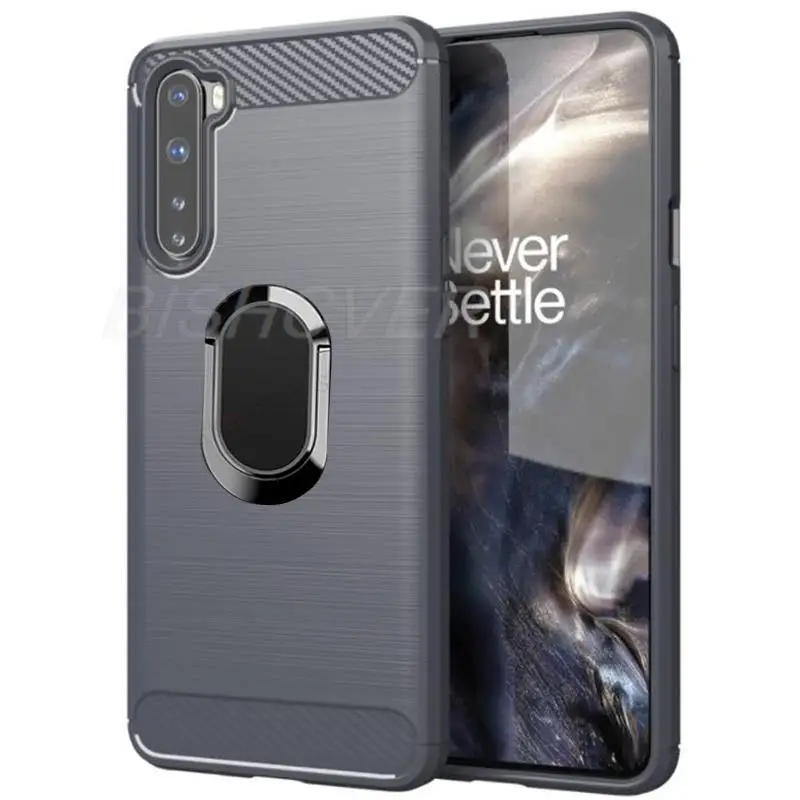 for oneplus nord 1nord brushed carbon fiber soft silicone phone case for oneplus nord magnetic ring stand cover free global shipping