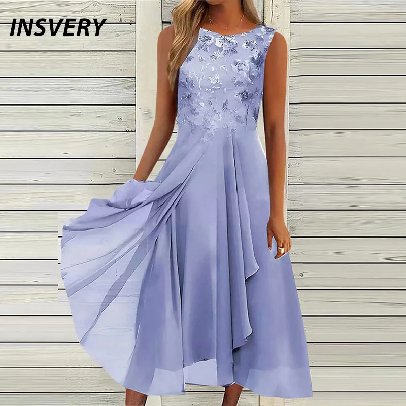 

Женское длинное платье без рукавов, элегантное кружевное лоскутное платье-трапеция, лето 2023