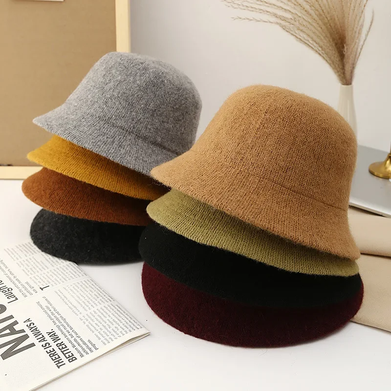 Вязаная Панама в японском стиле женская зимняя теплая универсальная однотонная