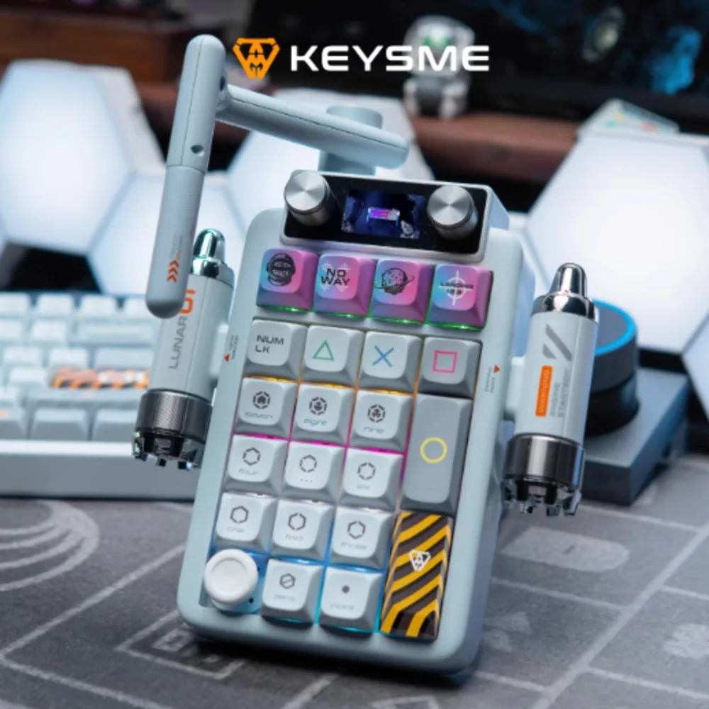 Фото Механическая клавиатура KeysMe Lunar 02 с цифровой панелью, Bluetooth, беспроводная, с полным набором клавиш, возможностью горячей замены, цветным экраном, настраиваемая, для офиса №1