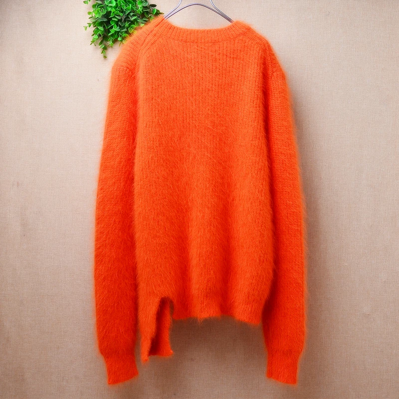 Женская осенне-зимняя одежда оранжевый пушистый норковый кашемировый вязаный