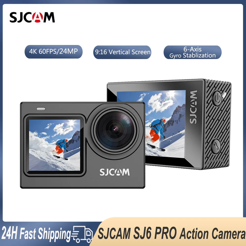 Экшн-камера SJCAM SJ6 PRO 4K, 60 кадров в секунду, 24 МП, широкий угол, двойной экран, спортивные видеокамеры, 6-осевой гироскоп, стабилизация, водонепроницаемая