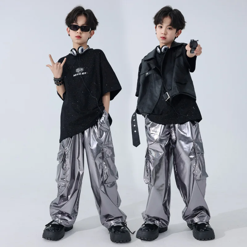 Детская модная одежда для уличного танца мотоциклетная в стиле хип-хоп кожаная