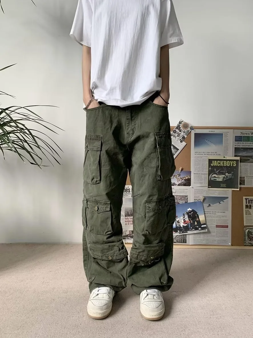 

Y2K Cargo Pants Multi-pocket Overalls Men Harajuku Casual Women Baggy Trousers Oversize Straight Mopping Pants Spring Autumn New