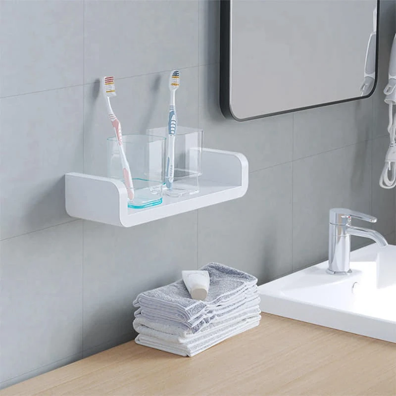 

Bathroom Floating Shelf U Shape Suction Wall Rack Storage Organizer Self Adhesive [No Drilling Installation]