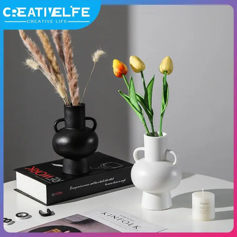 

High Quality Tabletop Vases Exquisite Minimalist Double Ear Ceramic Vase 1pc Modern Decorative Desk Flower Vase Unique Creative