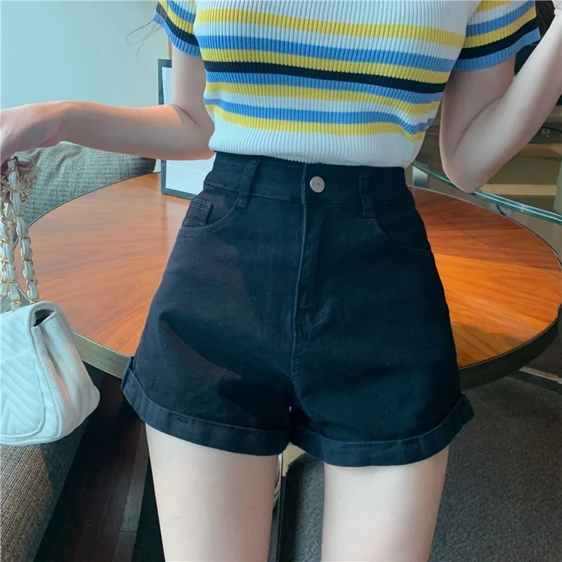 Leisure bottom wide -leg denim shorts female 2023 new summer thin A -line white rolled hot girl hot pants