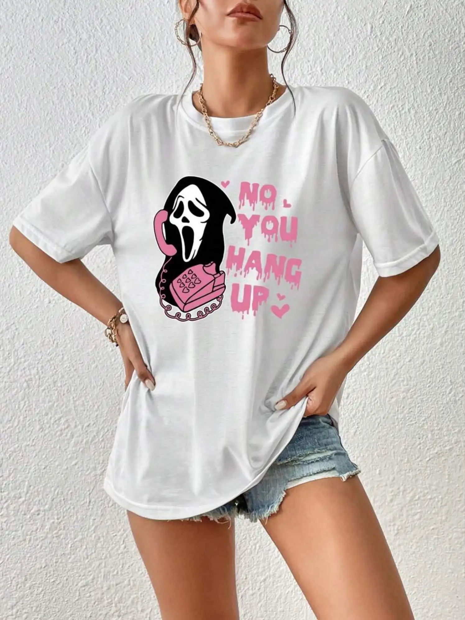 Футболка женская с коротким рукавом и принтом телефона