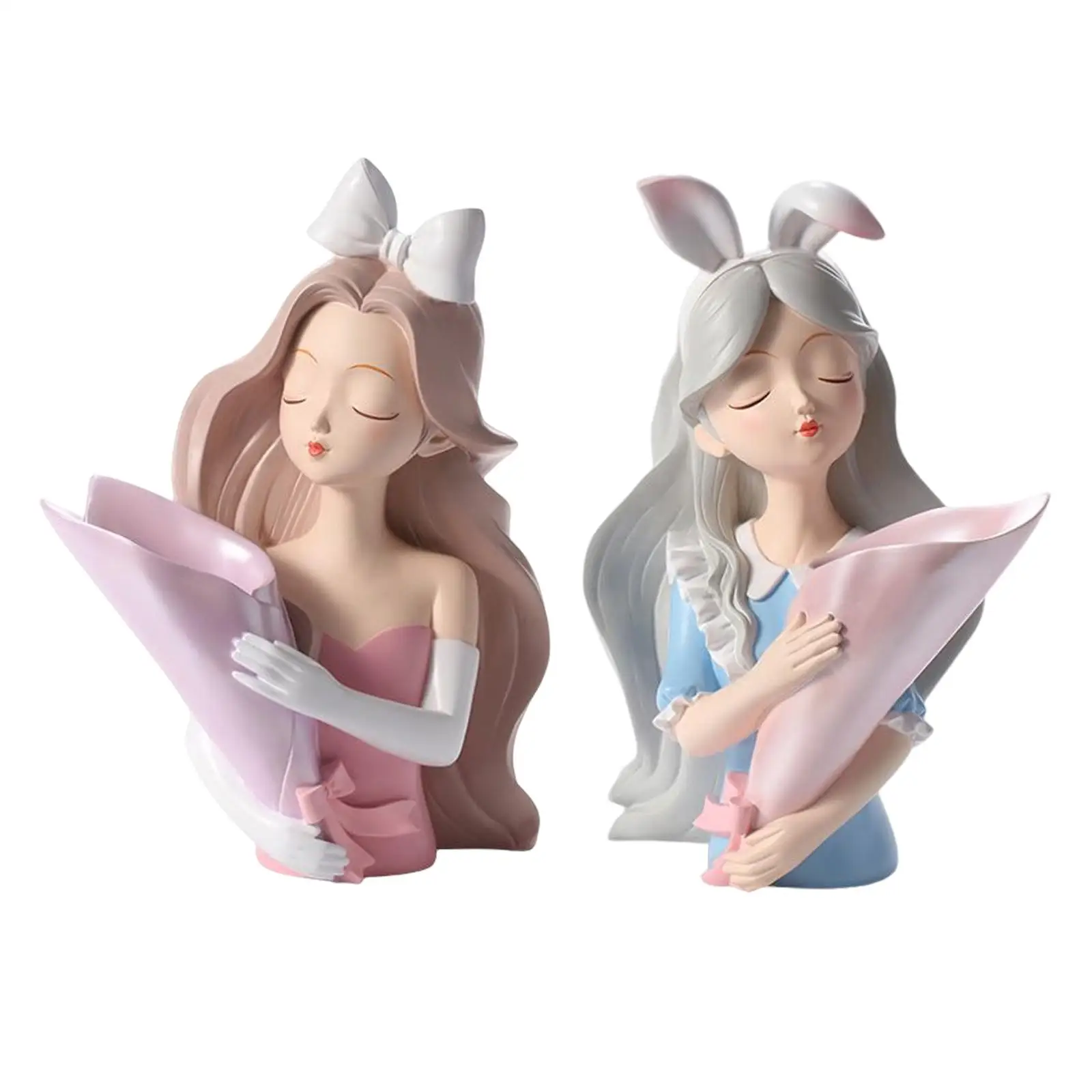 

Cute Girl Flower Vase Sculpture Planter Flower Pot Stem Branch Indoor Plants Modern Resin Statue for Living Room Decors Holidays