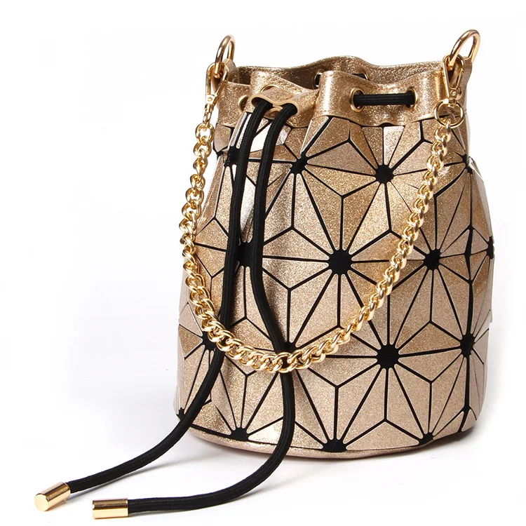 

Elegant Party&Evening Bag Women Shiny Rhombus Geometry Patch Bucket Bag For Women PU Chain Bag Ladies Handbags and Purses Bolso