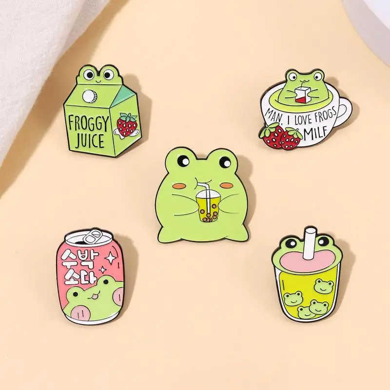 Эмалированные заколки Froggy на заказ милая лягушка кофейная кружка Молочный Сок