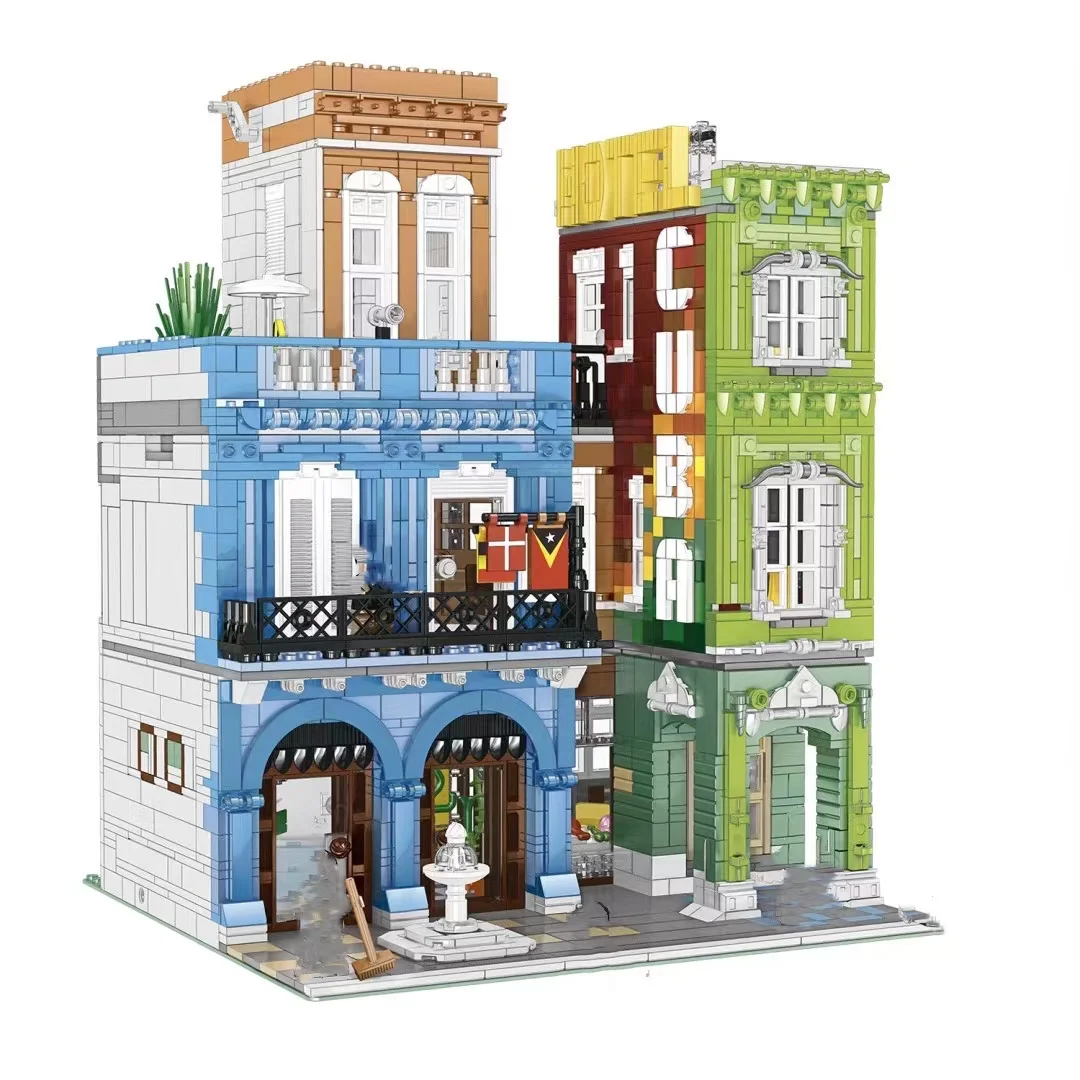 00956 креативный эксперт улица вид Куба модель отеля 3959 шт. модульный дом Moc мини