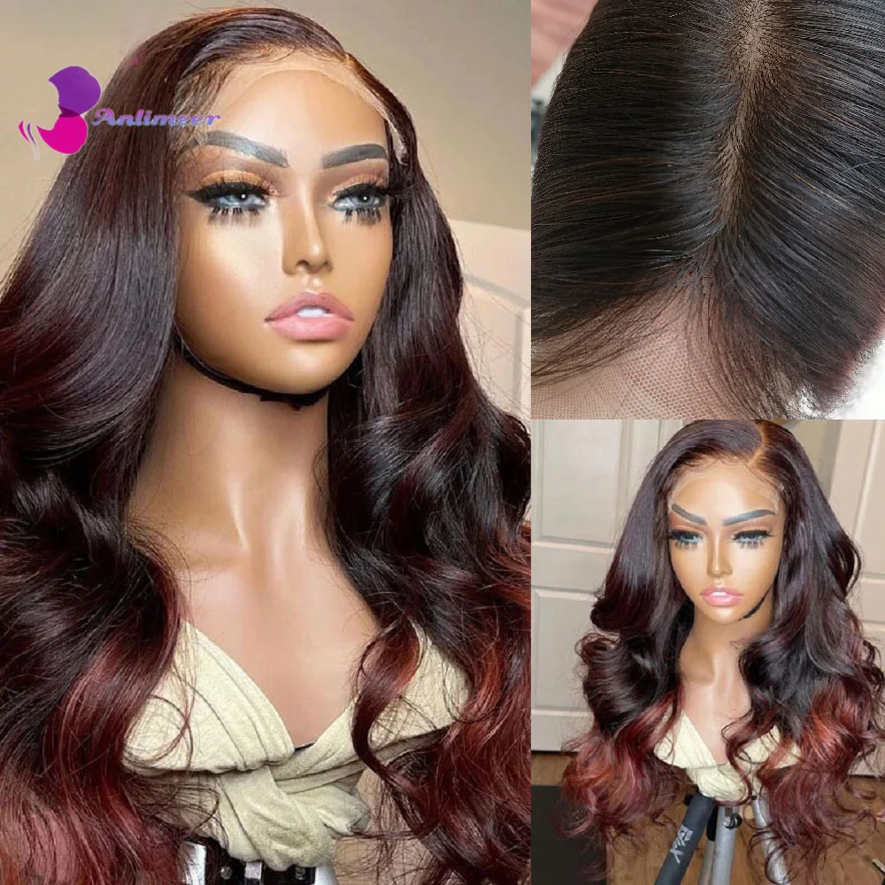 Peruvian Fake Scalp Ombre Burgundy 250 Density Lace Front Wig Loose Wave Brazilian Hair Lace Front Silk Top Wig for Black Women