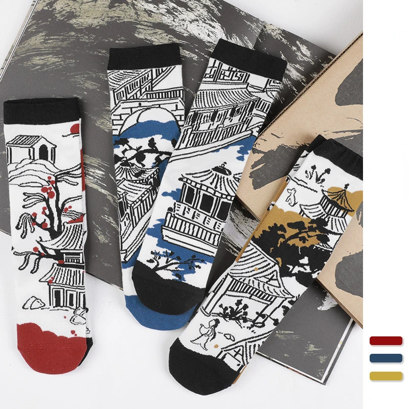 

Depicting the ink Jiangnan ink painting Chinese style national tide design men and women couples cotton socks mid-calf socks