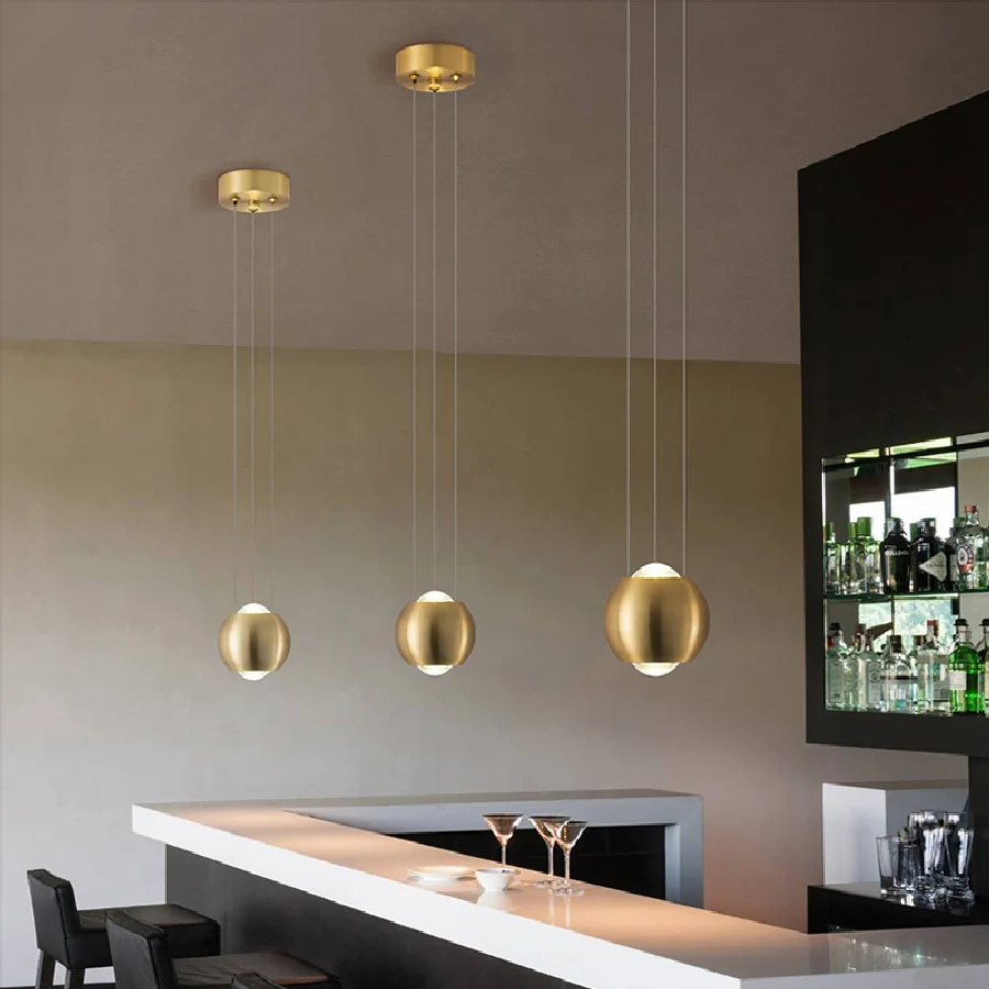 

IWP Aluminium Golden Chandelier Lens Lampshade Bedside Atmosphere Hanging Light Bar Kitchen Dining Table Background Pendant Lamp