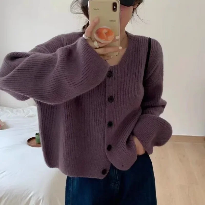 Осень/зима новый вязаный кардиган свитер женский свободный крой стиль
