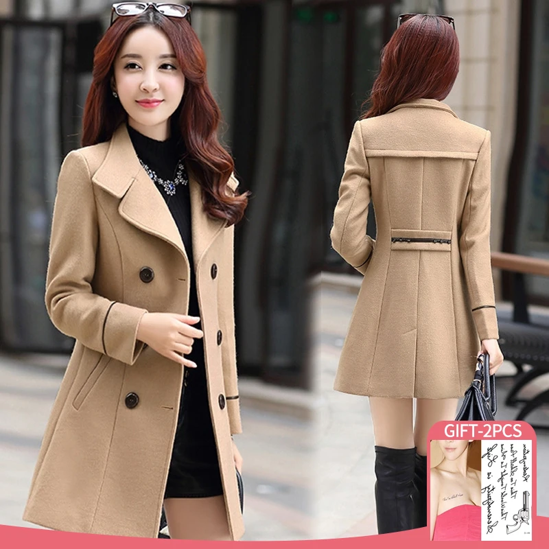 

Fashion Autumn And Winter Wool Jacket Womens Clothing Medium Length Woolen Coats Slim Wild Elegant Female Korean Outerwear