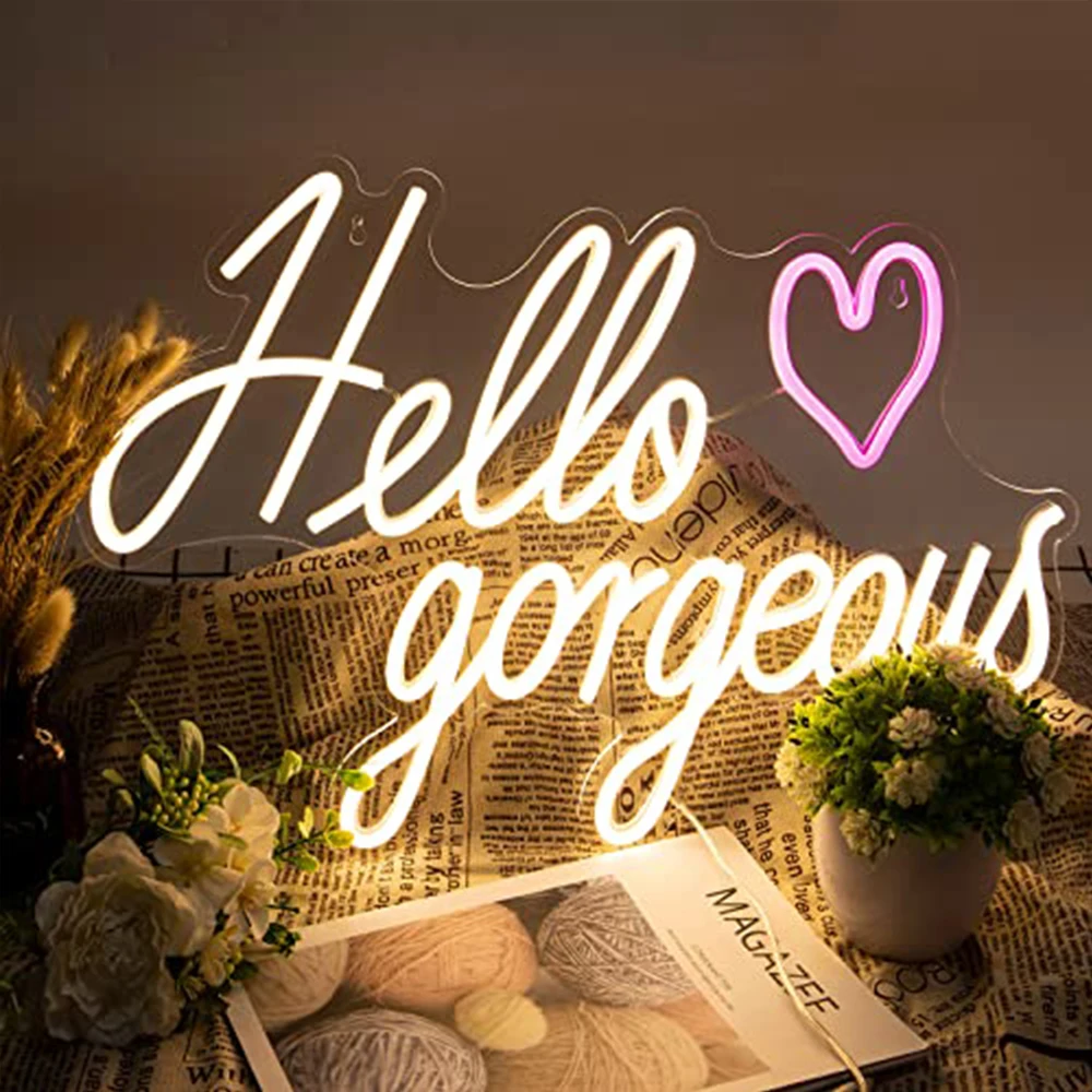 Hello Gorgeous Neon Sign LED Wedding Party Bedroom Bar Game Room Party Wall Lights Neon Christmas Thanksgiving Decorations Gifts