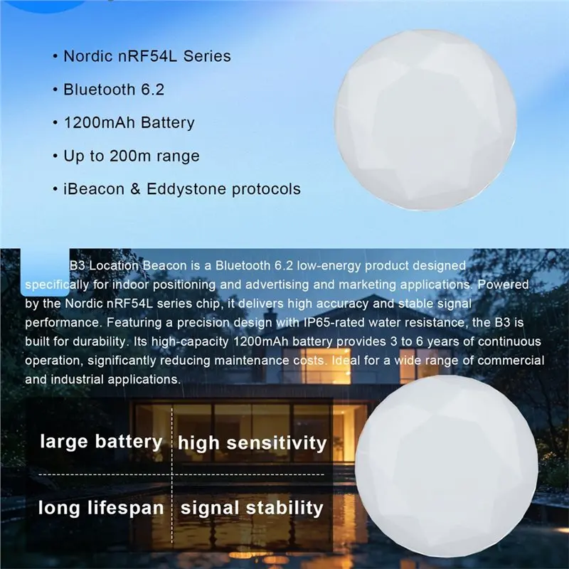 Фото Беспроводной маячок A24U серии NRF54L Bluetooth (Eddystone, iBeacon, BLE 6.2) для определения близости и навигации в помещениях (IoT) №4