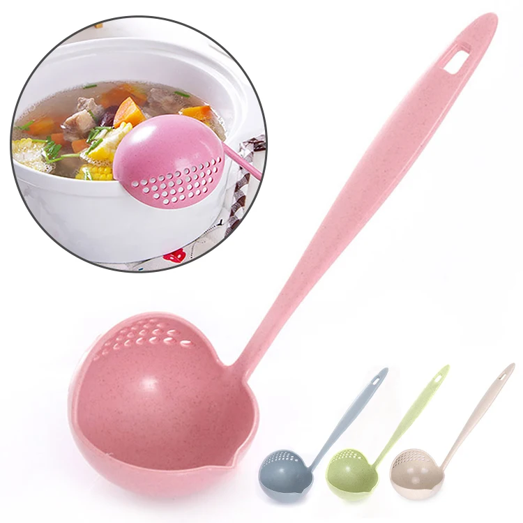 

1 шт. креативная Ложка 2 в 1, ситечко, длинная ручка, ложки для супа, милая посуда, пластиковый ковш для приготовления пищи, столовые приборы