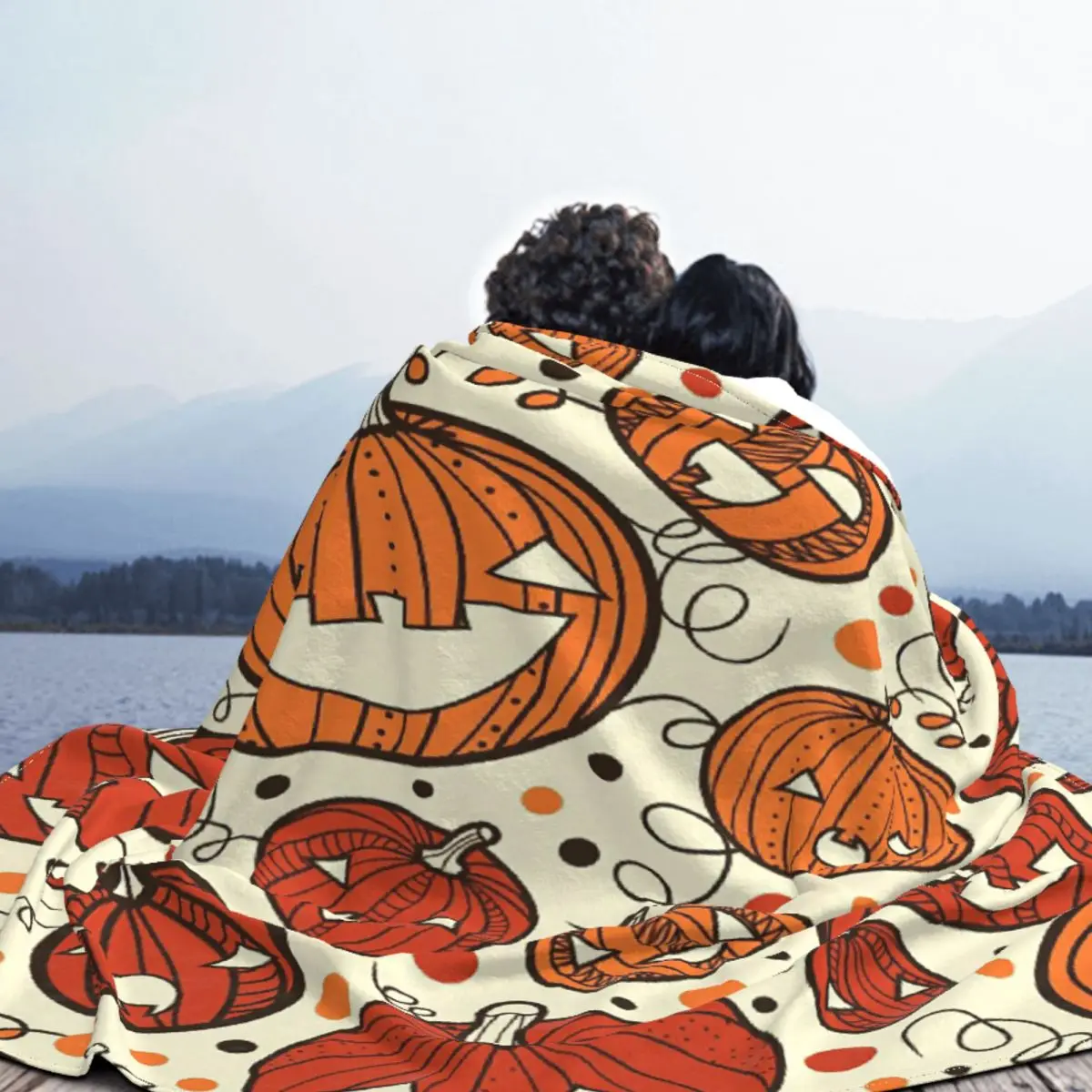 Оранжевое флисовое украшение в виде тыквы призрака портативное тонкое одеяло