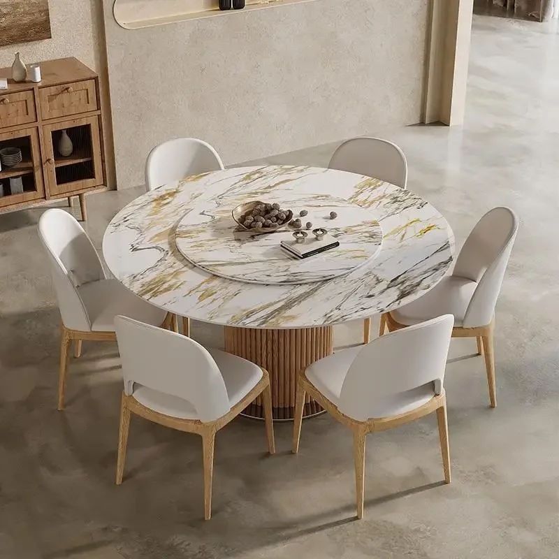 

Современный обеденный стол с поворотным механизмом на 360 °, кухонная мебель, каменная плита 12 мм и устойчивый круглый стол из массива дерева толщиной 18 мм