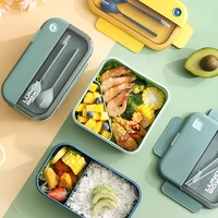 japanese style square lunch box for students office workers microwaveable food rice lunch box with cutlery spoon fork