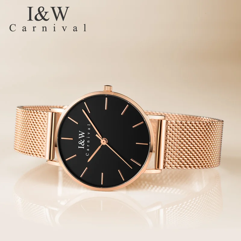 CARNIVAL Brand Women Fashion Quartz Watch Ladies Luxury Waterproof Ultra Thin Stainless Steel Casual Wristwatch Relogio Feminino