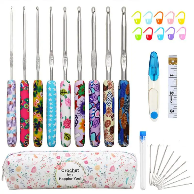 

Набор для вязания крючком 2,0-6,0 мм, мягкий керамический металлический алюминиевый вязальный инструмент для вязания крючком 9 дюймов, инструменты для вязания крючком