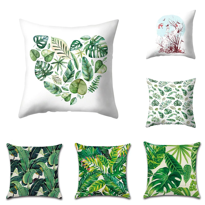 

Customizable Summer Tropical Green Plant Leaf Print Pillowcase Living Room Sofa Office Car Seat Cushion Cover Pillowcase