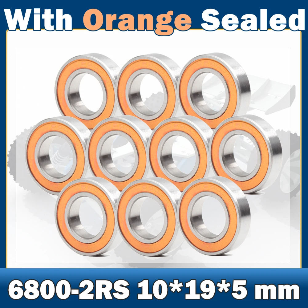 

6800RS Bearing ABEC-7 ( 10 PCS ) 10*19*5 mm Thin Section 6800-2RS Ball Bearings 61800 RS 6800 2RS With Orange Sealed L-1910DD