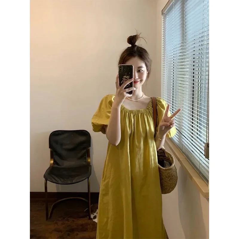 Нежный стиль повседневная женская юбка с пышными рукавами 2024 облегающее платье