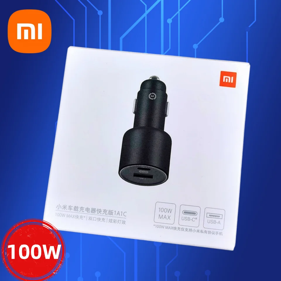 

Xiaomi 100w Car Charger Original Turbo Fast Charge Mi Car Charger USB-A USB-C Dual Output LED Light with 5A Cable