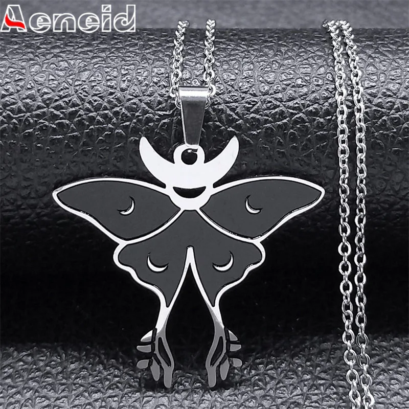 

Pagan Witchcraft Moth Necklace for Women Stainless Steel Witchy Insect Pendant Necklaces Party Jewelry Gift N2860S04
